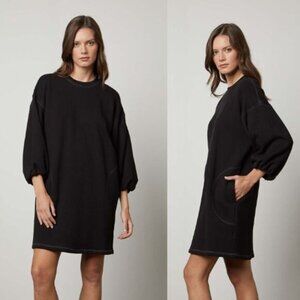 NEW Velvet by Graham & Spencer Long Balloon Sleeves Jensen Mini Dress Black
